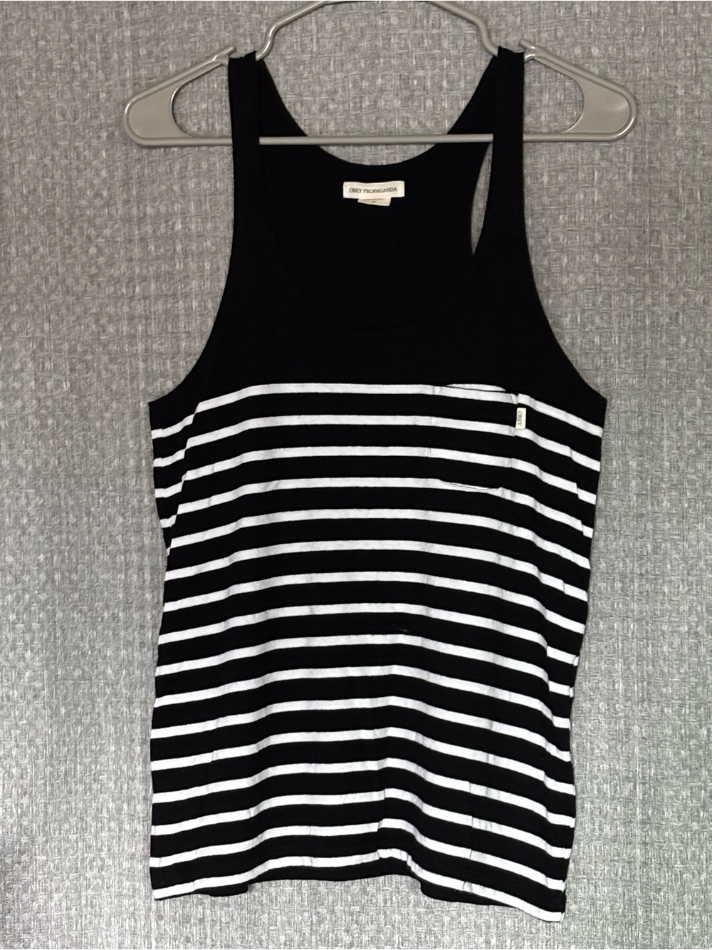 OBEY Propaganda Women’s Small Black White Striped Racerback Tank Top